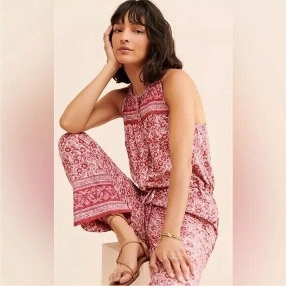 Faherty Adella Jumpsuit in Sun Up Block Print Organic Cotton Small